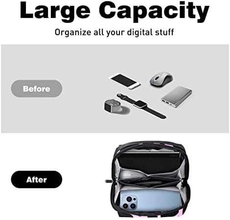 Organizador de eletrônicos rosa e preto de leite de pele fofa, saco de armazenamento de cabo de cabo à prova d'água para viajar em casa, acessórios eletrônicos de acessórios para carregar Mouse USB SD Discutores rígidos
