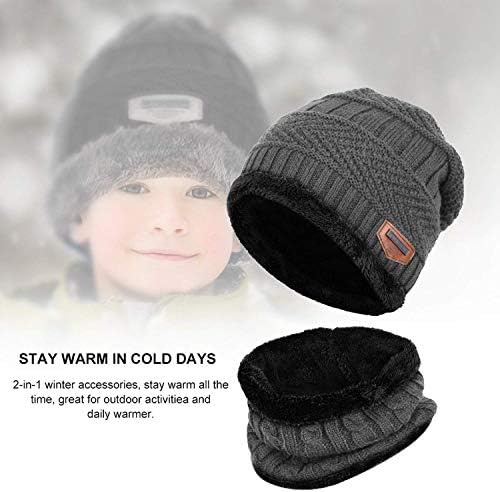 Xyiyi Kids Winter Hat and Scarf Set, 2pcs Cap e lenço de grão de malha quente por 5-14 anos