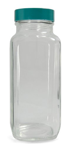 Qorpak GLC-01310 Garrafa quadrada francesa de vidro transparente com 33-400 termosset verde F217 PTFE Cap, 45mm OD x 112 mm de altura, capacidade de 4 onças