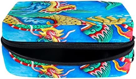 Bolsa de maquiagem de viagem, bolsa de cosmética Caso organizador, para mulheres de produtos para produtos de higiene pessoal, dragão de cor étnica de arte étnica, dragão colorido