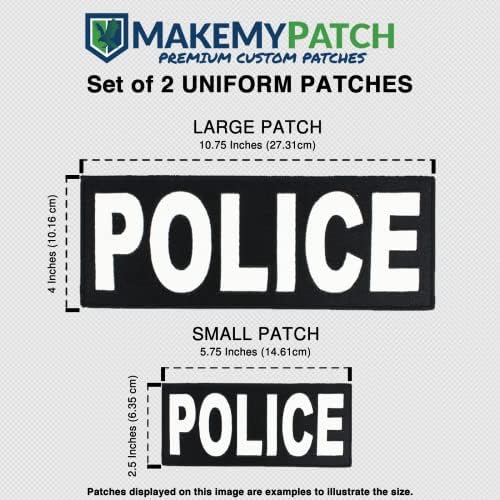 Makemypatch 2 -Pack -Pack -Hook System Officer Patch - Patches bordados para uniformes - Patch de segurança pequeno e grande - adesivos de gancho de loop para colete ou jaqueta