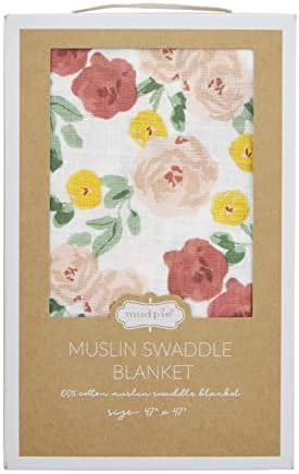 Muslin Swaddle Blain, floral, 47 x 47