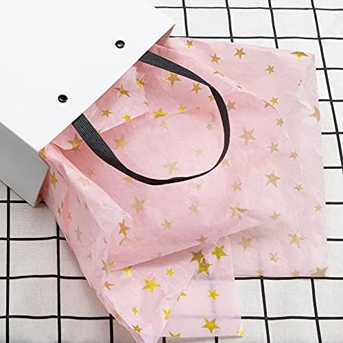 Sr. Five 60 lençóis Pink e ouro papel a granel, 20 x 14, papel de seda rosa para sacolas de presente, bricolage e artesanato,
