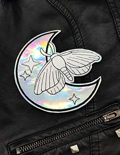 Ferro de vinil holográfico de mariposa e lua em adesivo bordado