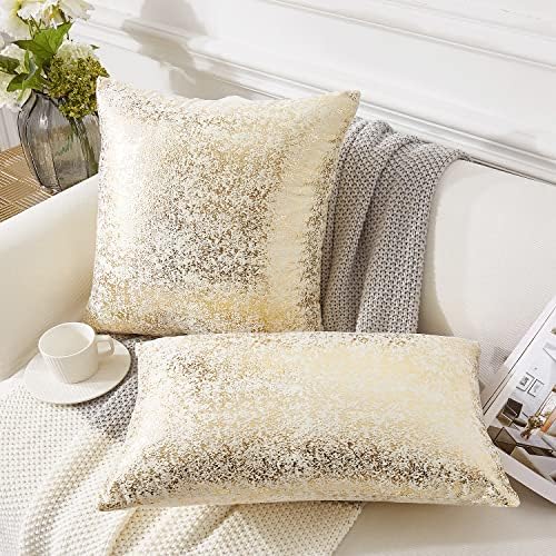 Almofadas de champanhe Eucior 18x18, tampas de travesseiro de ouro e branco, conjunto de 2, cobertas de travesseiro de