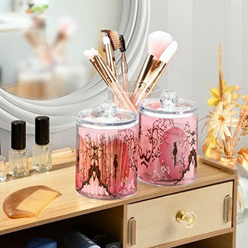 Alaza 2 Pack Qtip Dispenser Dispensador japonês Flores de cerejeira Sakura Tree com vasilhas organizadoras de banheiro