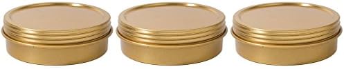 Juvitus 4 oz de lata de aço de metal dourado recipiente plano com tampa de tampa de parafusos de torção fechada