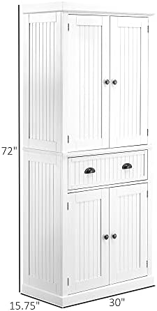 HOMCOM 72 Armário de despensa tradicional de cozinha independente com portas e 3 prateleiras ajustáveis, branco