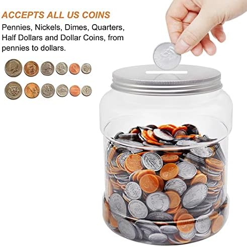 Yamahiko 2 Pacote grande jarro de banco de moedas transparente com tampa com fenda, grande dinheiro de alteração de gorjeta de dica de dinheiro para moedas para moedas ou bilhete de sorte