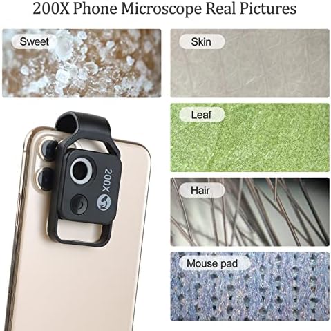 Microscópio de telefone 200x com CPL, Mini Microscópio de Pocket portátil para 99% de smartphone, para explorar o mundo microscópico
