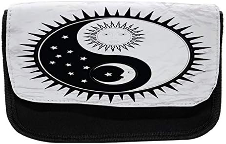 Caixa de lápis de sol e lua lunarável, yin yang, saco de lápis de caneta com zíper duplo, 8,5 x 5,5, preto e coco