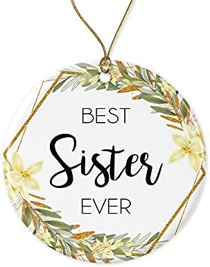 Adazzoo Sister Christmas Ornament - Ornamento de Natal para a irmã - presentes da irmã - Melhor irmã de todos os lados, branco