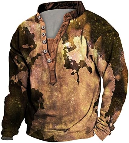 Camuflagem digital 3D masculino Impresso de manga longa camisetas outono de inverno de inverno meio botão para baixo tops de pulôver