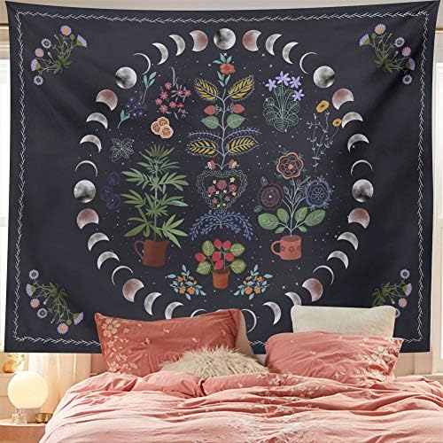 XGXL Botânica Lua Tapestry - Plantas Florais Boho Tapestry Parede pendurada Bohemian Mandala Wall Tapeçaria para Bedroom Domor