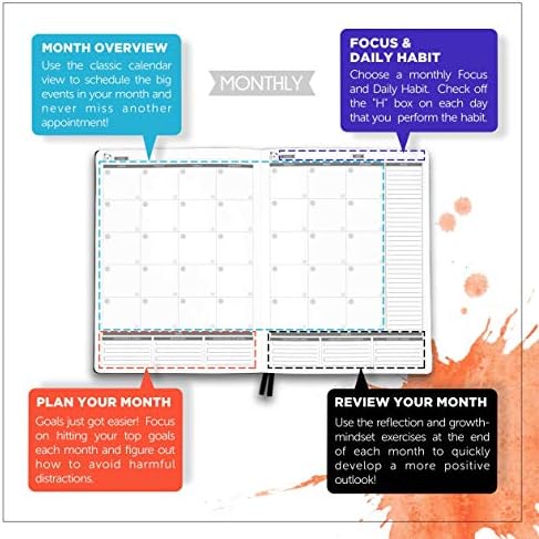 Purple Pro Planner de 6 meses de 6 meses - Planejador diário com calendário de rastreador de hábitos 5 por semana Poster de responsabilidade e conjunto de notas pegajosas da primavera