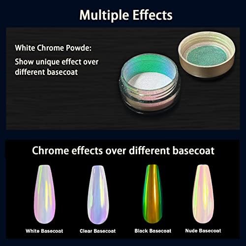 Allstarry White Chrome Powder Pó, pérola iridescente pó transparente Efeito perolado pigmento Rainbow Neon Aurora Glitter