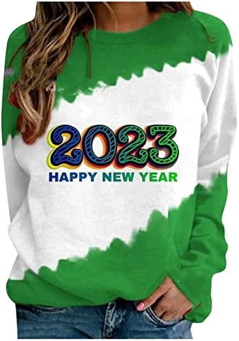 OPLXUO 2023 Feliz Ano Novo Sorto para Mulheres, Camisa de Ano Novo Trendy Disco Ball Spullever, 2023 Tops de suéter, 2023 Sorto