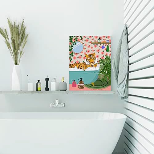 Tigre em Bathtub Canvas Poster Pintura Arte da parede do banheiro, Picture Botanical Jungle Tiger Picture Obra de arte emoldurada