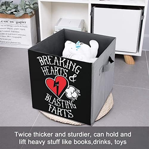 Breaking Hearts and Blasting Farts Cubos de armazenamento de tecido dobrável Caixa de armazenamento dobrável de 11 polegadas com alças