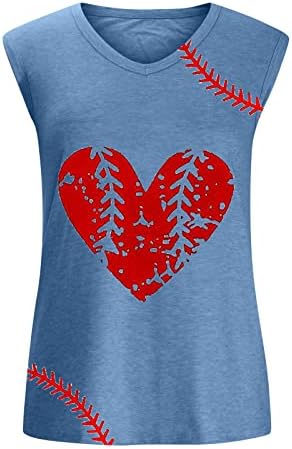 Camiseta de beisebol gráfico do coração para mulheres de verão Baseball Tops Tee Casual Camas de férias de decote em V