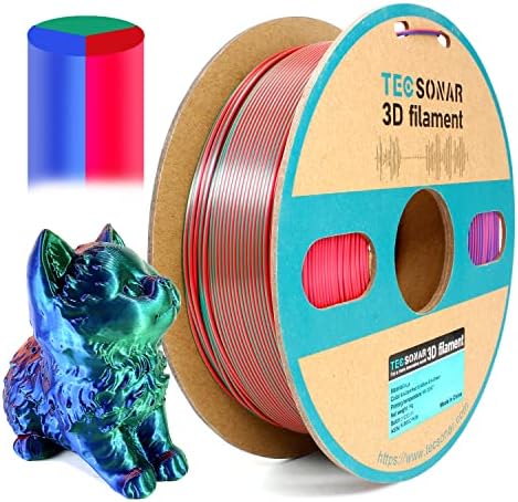 Filamento PLA multicolor Tecsonnar 1,75 mm 1kg, 2 rolos/pacote, seda verde azul vermelho escuro, ouro vermelho de seda