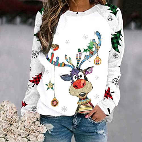 Camisas de Natal para Mulheres Crewneck Sweatshirt Christmas Papai Noel Rena