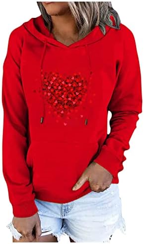 Mulheres Valentine Tops túnicas de coração túnicas casuais camisetas de manga comprida Pullover de capuz de madrezas de moda de moda superdimensionadas