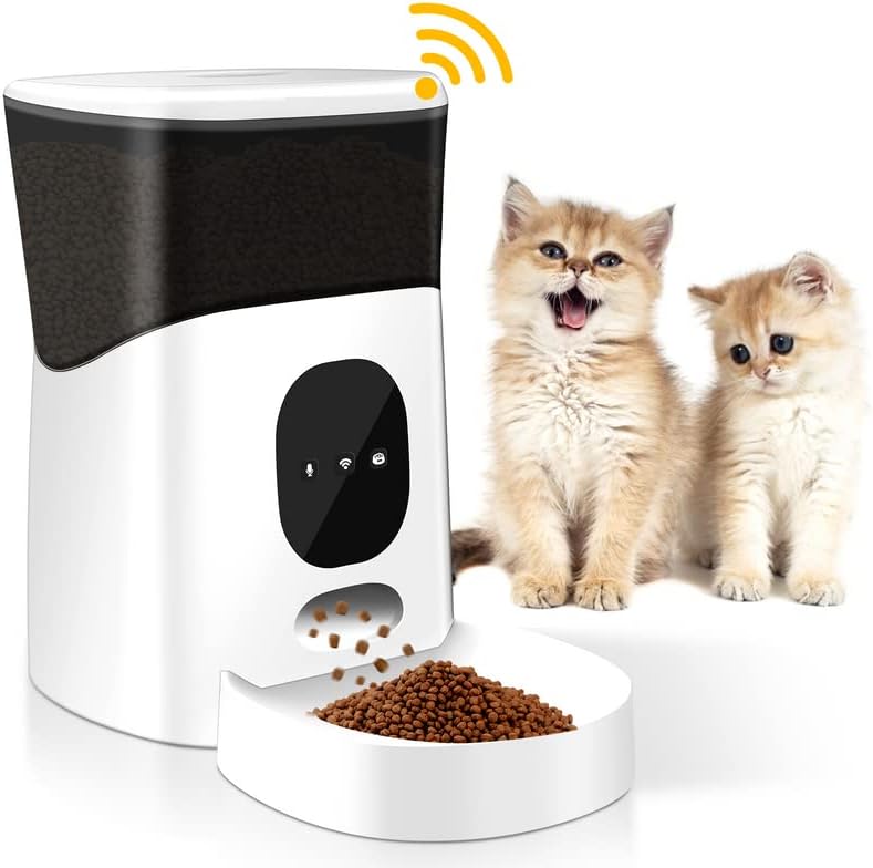 Alimentador de gatos automáticos de TNELTUEB, controle de aplicativos 2.4g WiFi Smart Pet Dry Food Dispenser, até 10 refeições por dia 10s gravador de voz para gatos cães