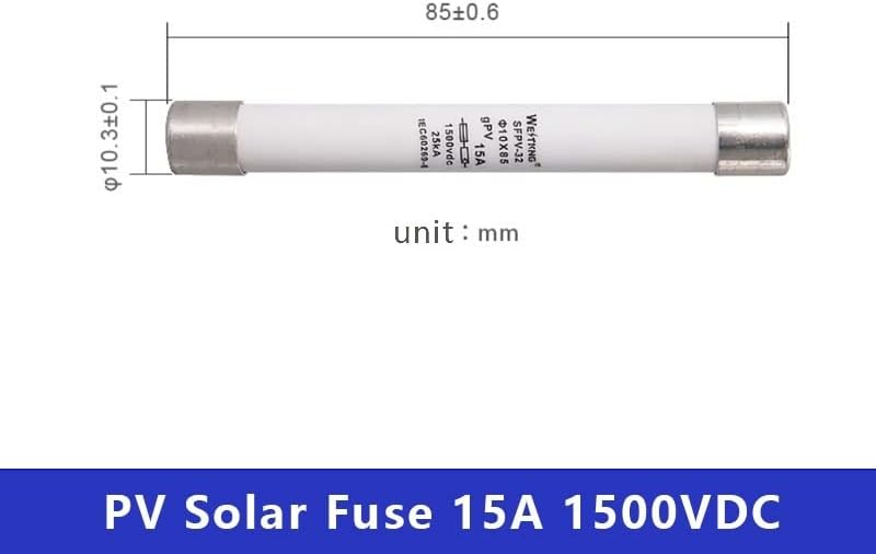 Teddo 5pcs PV Fusível solar 1500VDC Limite de corrente de alta pressão para o sistema fotovoltaico combinador caixa 10x85mm Proteção