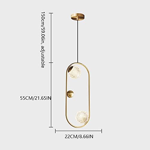 Luz de anel de cobre moderno de pakfan com 2 lustre de lustre de bola de cristal lustre lustre nórdico, luzes de arame de suspensão