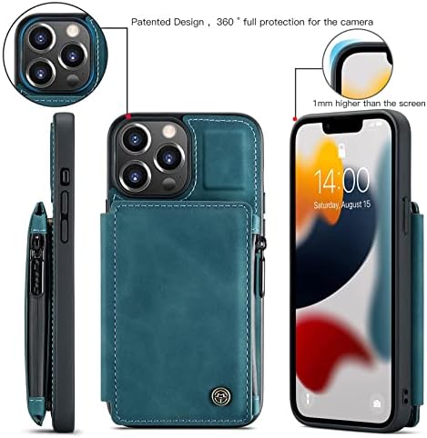 Compatível com o iPhone 13 Pro Max Case, capa de carteira de couro com slots de cartão de kickstand, capa à prova de choque para