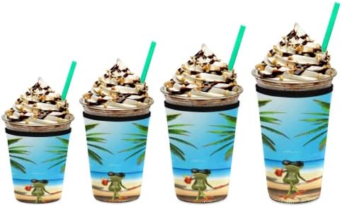 Summer Beach Frog Neoprene Titular para xícaras de café geladas, mangas de mangas de xícara reutilizáveis ​​de sapos engraçados