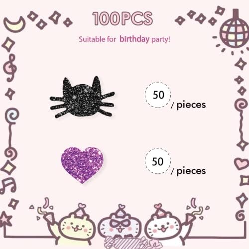Conjunto de 100 confetes de gato, dispersão de papel de gato glitter, confetes de festa de gato, decoração de bolo de cato, decoração de festa de aniversário de gato, material de festa de aniversário de gatinho