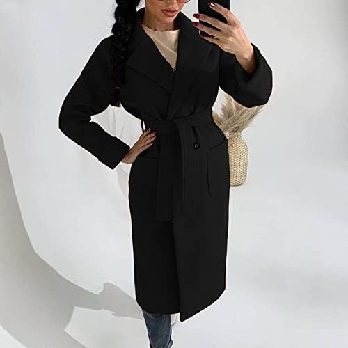 Jaqueta de trincheira blukids feminino de lapela longa com casaco de lã de lapela longa casaco casual e casual de manga