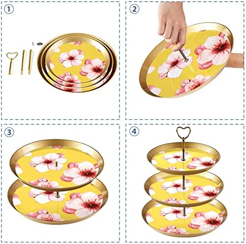 Cherry Blossom Flower amarelo Bolo de três camadas Stand Placa de frutas para sobremesas Bolos Frutas de doces Buffet