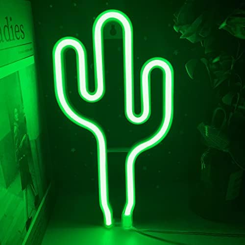 Dudiu cactus signo de néon Cacto verde LEVA LIGHTA NOITE PARA A BATHIÃO DE PLATA DE PARENDA LIGUNDA DE PALAVRA OU USB SINAIS