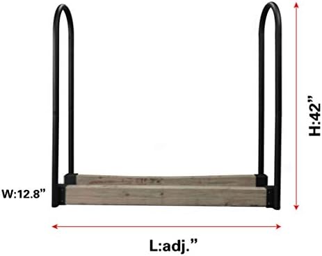 Fire Beauty Firewood Rack Kit de suporte ajustável, porta de armazenamento de madeira para lareira, pó preto, aço revestido, externo e interno