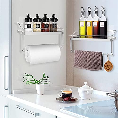 Suporte de toalha de papel adesivo com dispensador de rolagem de cozinha prateleira de especiarias armazenamento de organizador de banheiro montado na parede