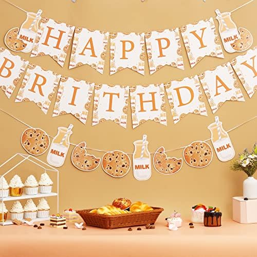 Leite e biscoitos decorações de festas de aniversário leite e biscoitos bandeira de feliz aniversário, guirlanda