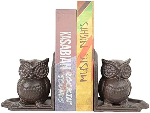 Remenna Owl Decorative Bookend, ferro fundido pesado, decoração de prateleira vintage, marrom antigo…