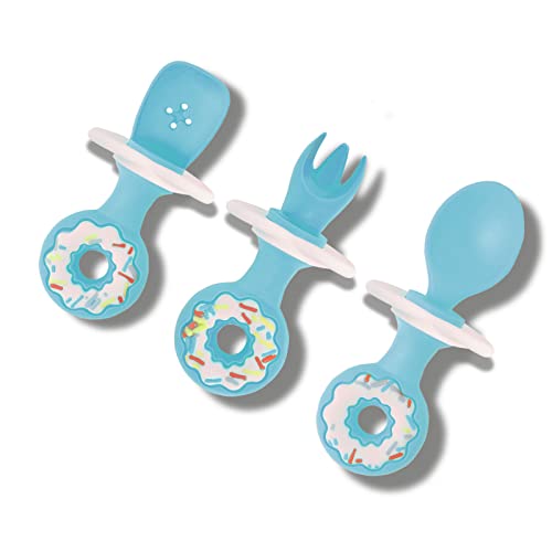 Utensílios de criança definido Kayperof Baby Fork and Spoon Conjunto de donutes Made nos EUA, suprimentos de alimentação