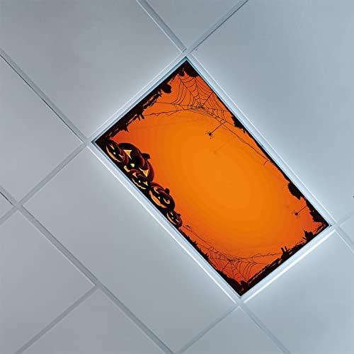 Tampas de luz fluorescentes para o teto dos painéis de difusor de luz-halloween tampas de luz fluorescentes de padrão para o escritório da sala de aula-2 pés x 4 pés de queda de teto decorativo fluorescente, selo marrom laranja