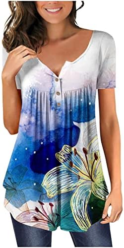 Mulheres Tops Trendy 2023 Hide Belly Tunic Túnica Floral Tops V-Botões de pescoço de verão Blusa casual casual