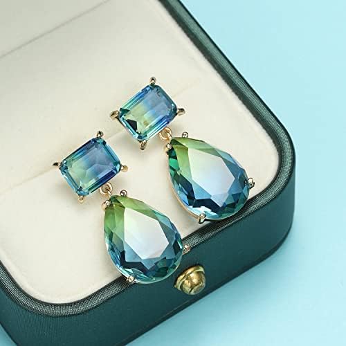 Brincos de cristal CXUEMH Brincos de lágrima para mulheres brincos de azul e verde Brincos elegantes para brincos de joalheria de jóias formais para banheiros de jóias formais de jóias