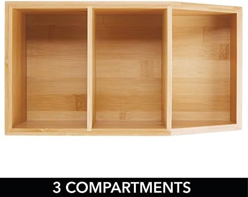 Mdesign Bamboo Wood Compact Organizador de armazenamento de escritório em casa Caixa Bin - 3 Seções divididas - Suporte para notebooks, clipes de papel, clipes de fichário, fita, grampeador - Natural/tan