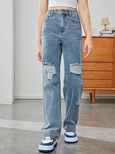 Calça jeans de gola alta da perna de cintura alta de Wdirara Girl