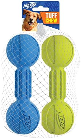 Nerf Dog -mastigável Brinquedo de cachorro, leve, durável e resistente à água, 7,5 polegadas, para raças médias/grandes, duas embalagens, azul e verde