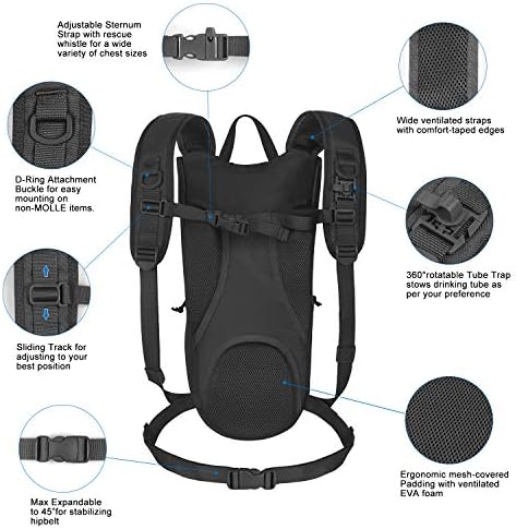Pacote de hidratação tática Unigear Backpack 900D com bexiga de 2.5L para caminhadas, ciclismo, corrida, caminhada e escalada