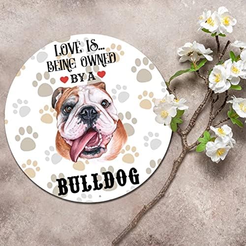 Funnamente Round Pet Dog Metal Signo O amor é pertencente a um cachorro vintage plata