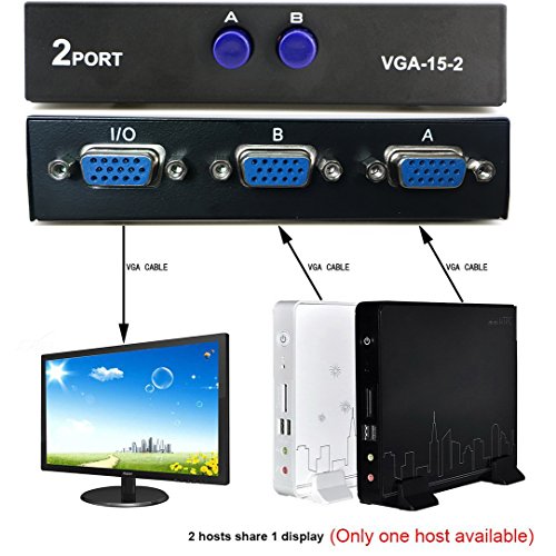 Pasow VGA 2 em 1 out 2 Porta VGA Pressione o botão de duas vias VGA Vedio para PC TV Monitor -Black